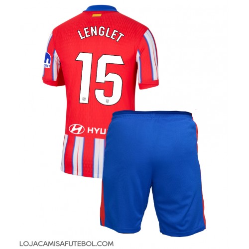 Camisa de Futebol Atletico Madrid Clement Lenglet #15 Equipamento Principal Infantil 2024-25 Manga Curta (+ Calças curtas)